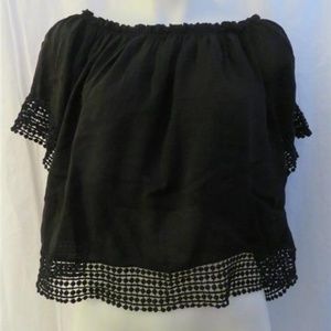 MAVEN WEST BLACK TOP W/CROCHET TRIM XS